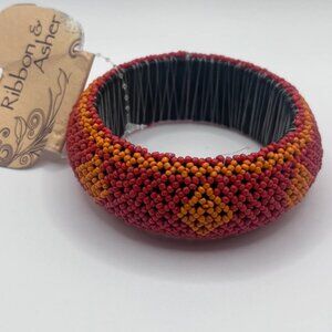 Ribbon & Asher Bead Bangle Red Orange Boho Summer Festival